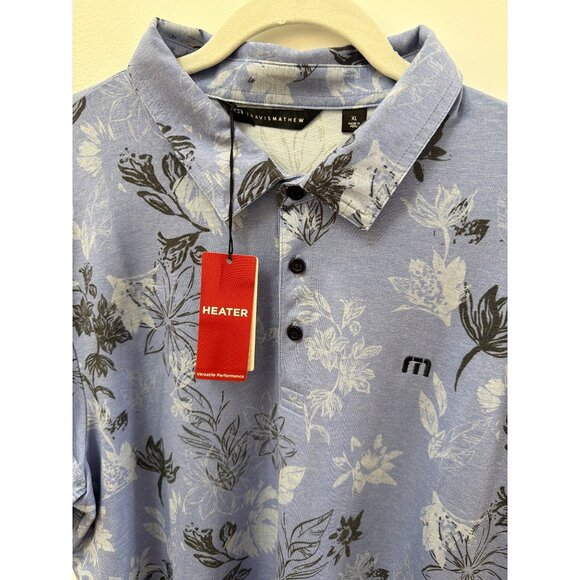 Travis Mathew Spring Featherweight Heater Blue Floral Polo Shirt XL Performance - Picture 2 of 4